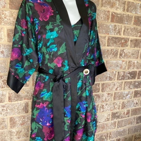 Vintage Floral Satiny Robe & Nightie Set Size Large/Medium - Picture 4 of 11